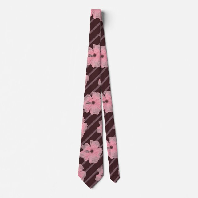 Corbata con flores rosadas y rayas (Anverso)