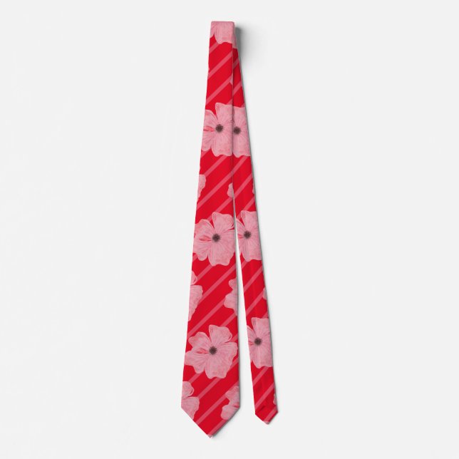 Corbata con flores rosas y rayas (Anverso)