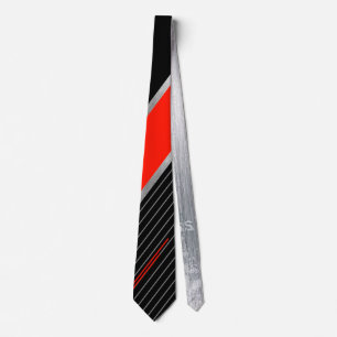 Corbata con franja roja, negra y plateada