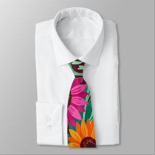 Corbata con girasoles abstractos y coloridos en go