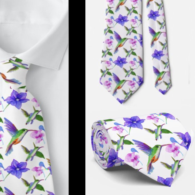 Corbata con Hummingbird de Acuarela Floral (Subido por el creador)