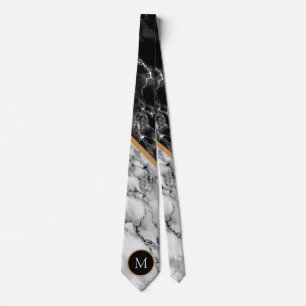 Corbata con Letra Personalizada Cuello Negro Mármo