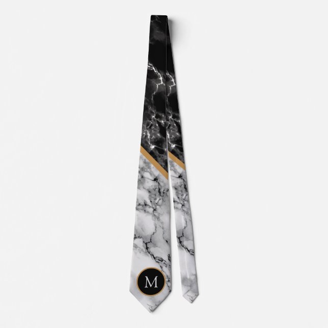 Corbata con Letra Personalizada Cuello Negro Mármo (Anverso)