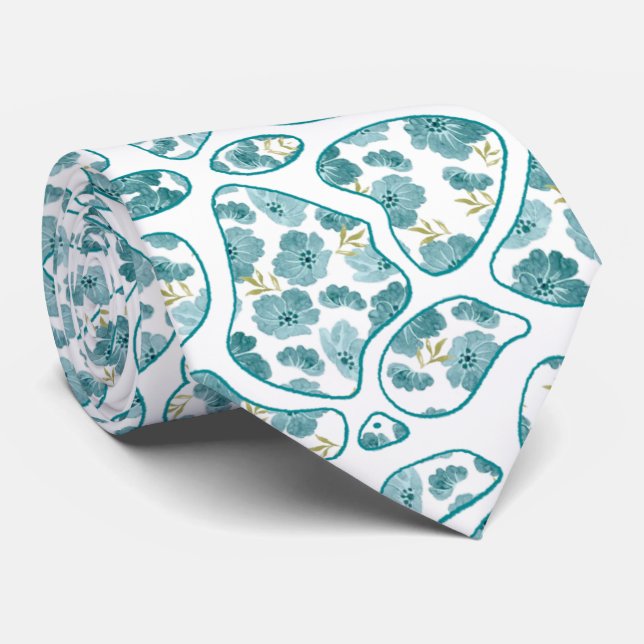 Corbata con manchas de flores turquesa (Enrollado)