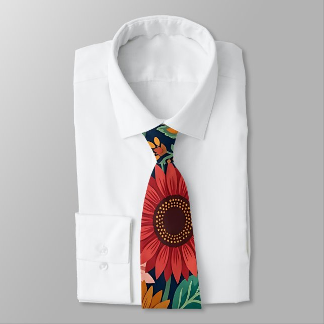 Corbata con mariposas y girasoles indios abstracto (Atado)