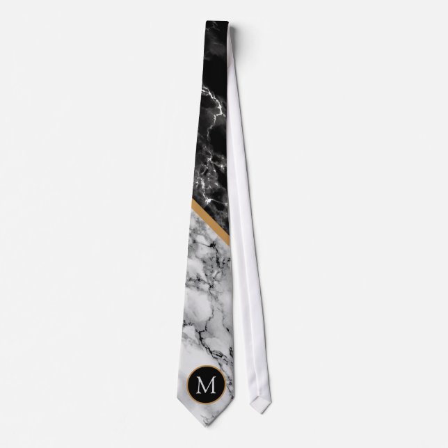 Corbata con monograma personalizado Negro Mármol B (Anverso)
