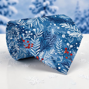 Corbata con patrón azul de invierno estacional