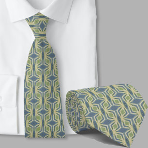 Corbata con patrón azul verde salvia artístico mod