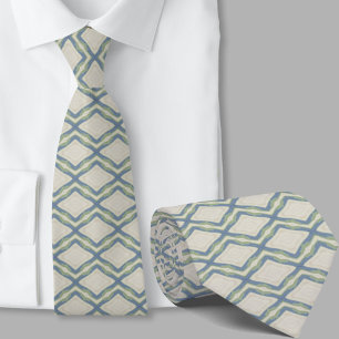 Corbata con patrón azul verde salvia artístico mod
