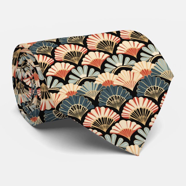 Corbata con patrón de abanico de concha Art Deco (Enrollado)