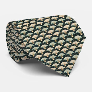 Corbata con patrón de abanico en crema y azul turq