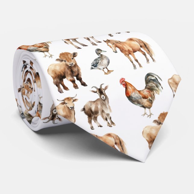 Corbata con patrón de animales de granja (Enrollado)