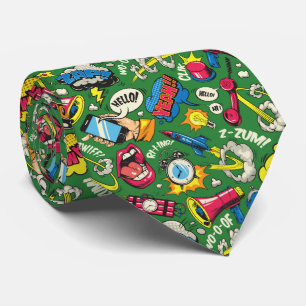 Corbata con patrón de arte pop de cómic retro vibr
