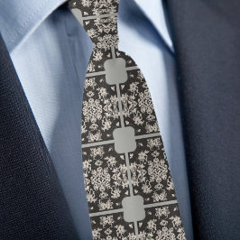 Corbata con patrón de baldosas gris taupe