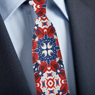 Corbata con patrón de caleidoscopio rojo, blanco y