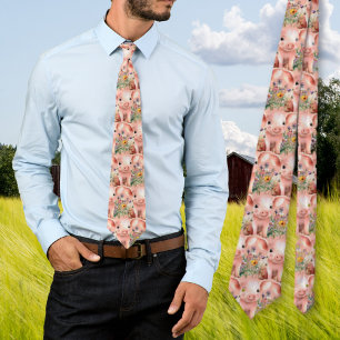 Corbata con patrón de cerditos en flores silvestre