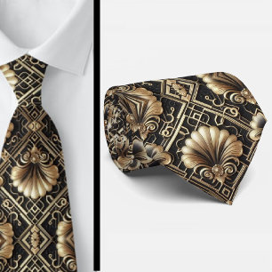 Corbata con Patrón de Conchas Marinas en Negro y D