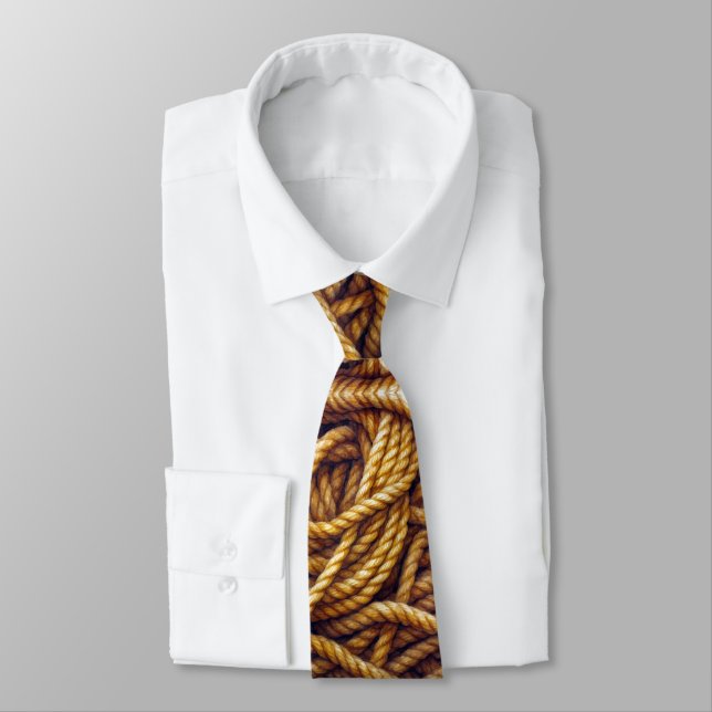 Corbata con patrón de cuerda náutica textura dorad (Atado)