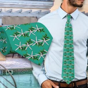 corbata con patrón de estrella de mar turquesa de