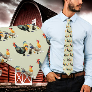 Corbata con patrón de gallinas granja