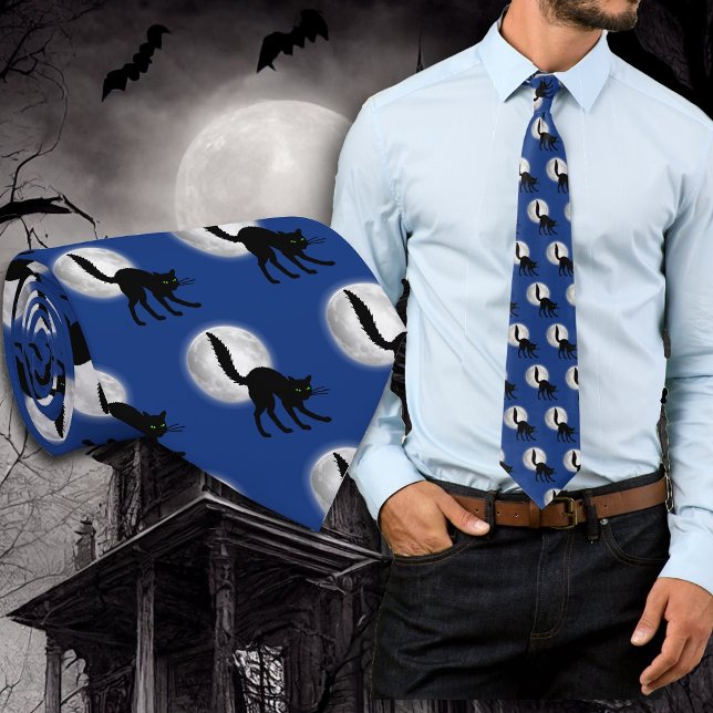 Corbata con patrón de gatos negros de luna llena d (Subido por el creador)