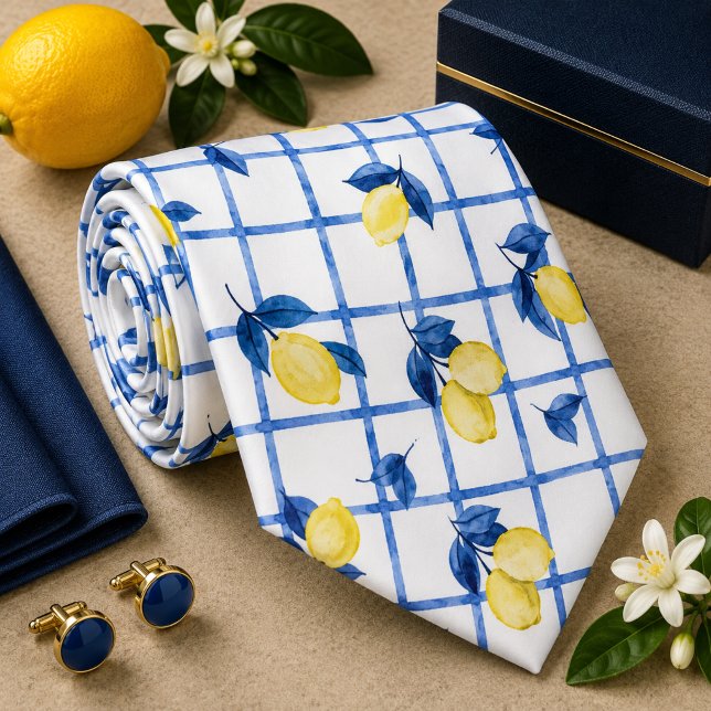 Corbata con patrón de limón cítrico mediterráneo (Subido por el creador)