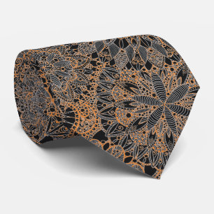 Corbata con patrón de mandala naranja