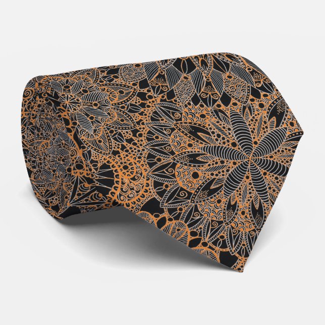 Corbata con patrón de mandala naranja (Enrollado)