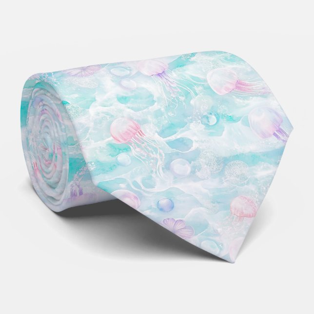 Corbata con Patrón de Medusas de Acuarela Soñadora (Enrollado)