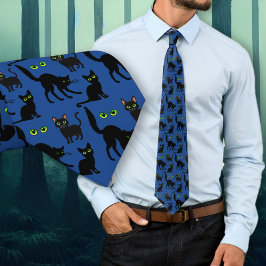 Corbata con patrón de ojos de gatos negros de Hall