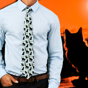 Corbata con patrón de ojos de gatos negros de Hall