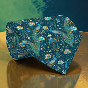Corbata con patrón de pavo real y pava