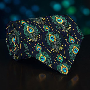 Corbata con patrón de pavo real y pava