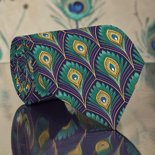 Corbata con patrón de pavo real y pava real