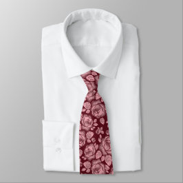 Corbata con Patrón de Rosa Floral Rosa Burdeos