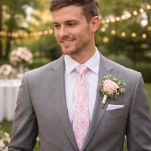 Corbata con Patrón de Rosa Floral Rosa Rubor