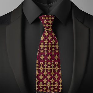 Corbata con patrón de rubí y oro