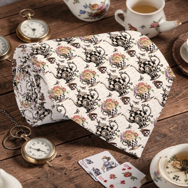 Corbata con patrón de tetera clásico de Wonderland (Subido por el creador)