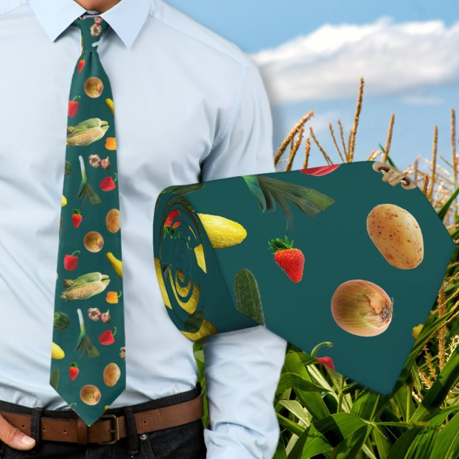 Corbata con patrón de verduras para veganos (Subido por el creador)