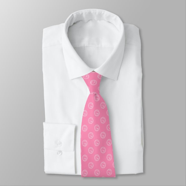 Corbata con patrón de virus Corona rosa y blanco (Atado)