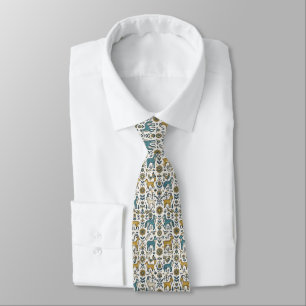 Corbata con patrón de zorro y lobo de arte popular