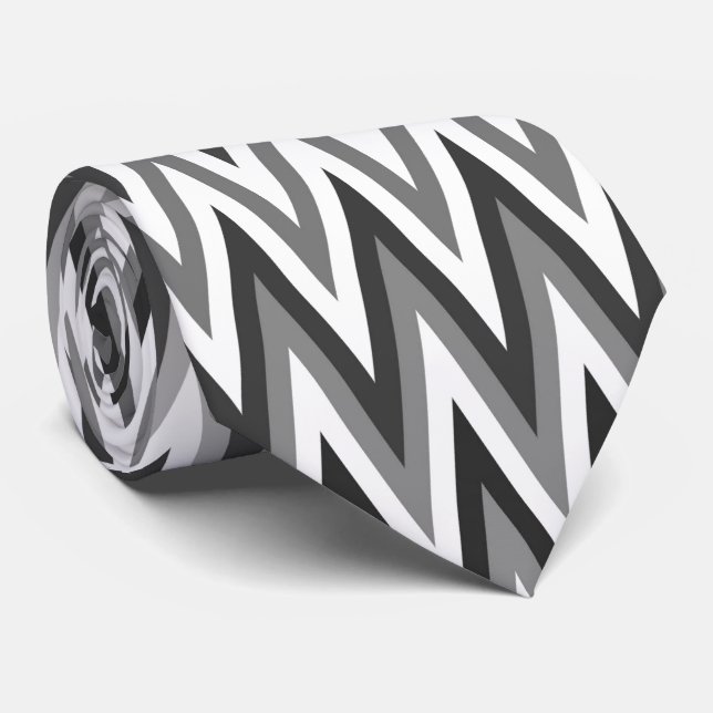 Corbata con patrón en zigzag en blanco y negro (Enrollado)