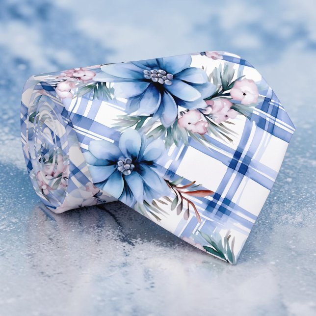Corbata con patrón floral azul de invierno estacio (Subido por el creador)