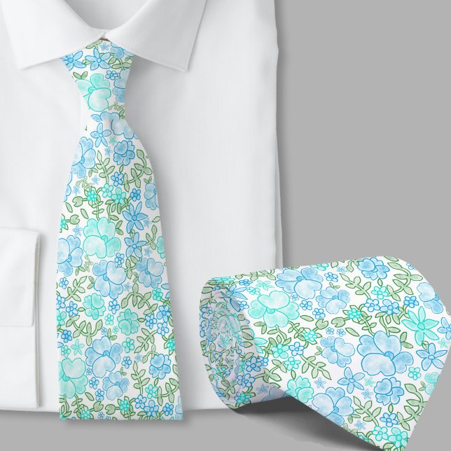 Corbata con patrón floral azul elegante (Subido por el creador)