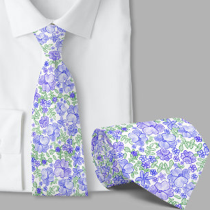 Corbata con patrón floral azul elegante