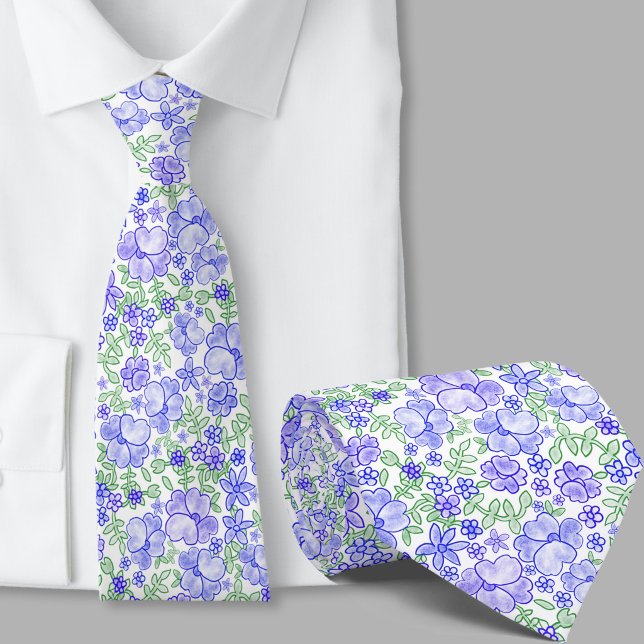 Corbata con patrón floral azul elegante (Subido por el creador)