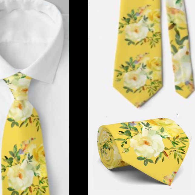 Corbata con patrón floral de rosas amarillas (Subido por el creador)