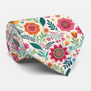 Corbata con Patrón Floral Folclórico Mexicano