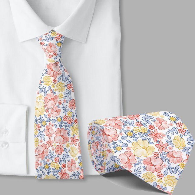 Corbata con patrón floral naranja y amarillo elega (Subido por el creador)