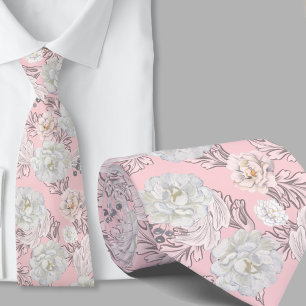 Corbata con patrón floral rosa flores grandes